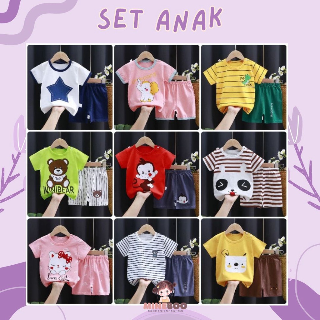 mineboo SETELAN BAJU BAYI LENGAN PENDEK IMPORT USIA 0-4 TAHUN COD KIK