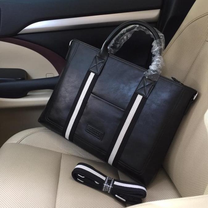 tas laptop bally pria bahan kulit asli hitam miror