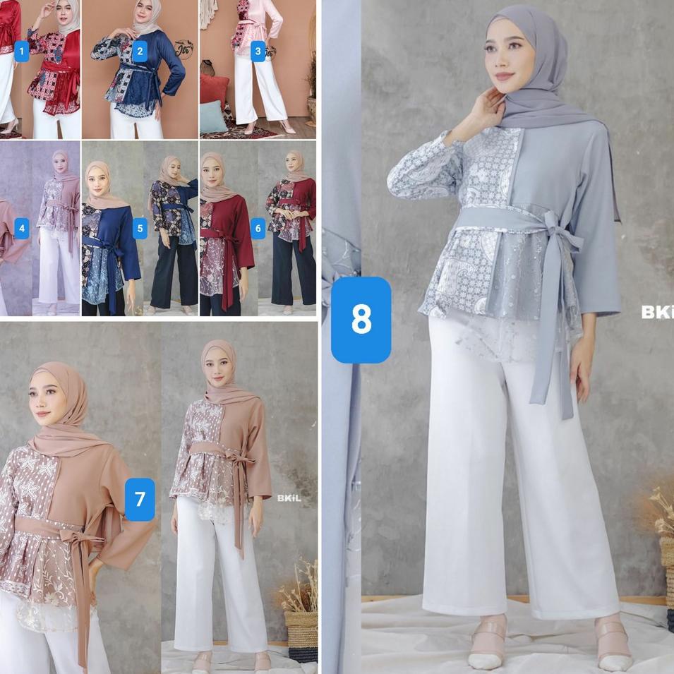 "VC.18Oc22υ" ORI ATASAN BLUS BATIK MODERN HALUS DOLBY KOMBINASI BROKAT POLOS