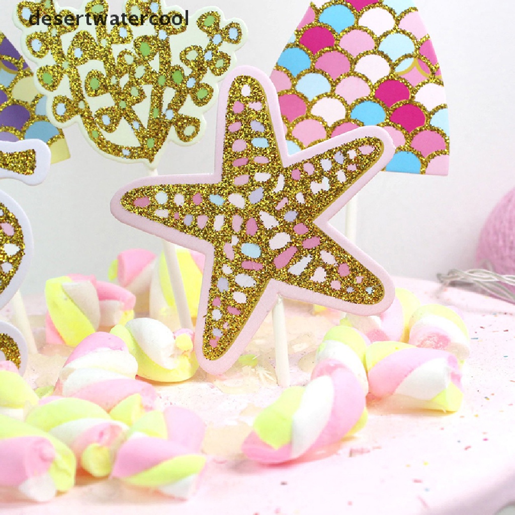 5pcs / set Topper Kue Bentuk Ekor mermaid Bintang Laut Kuda Laut coral Untuk Perlengkapan Pesta