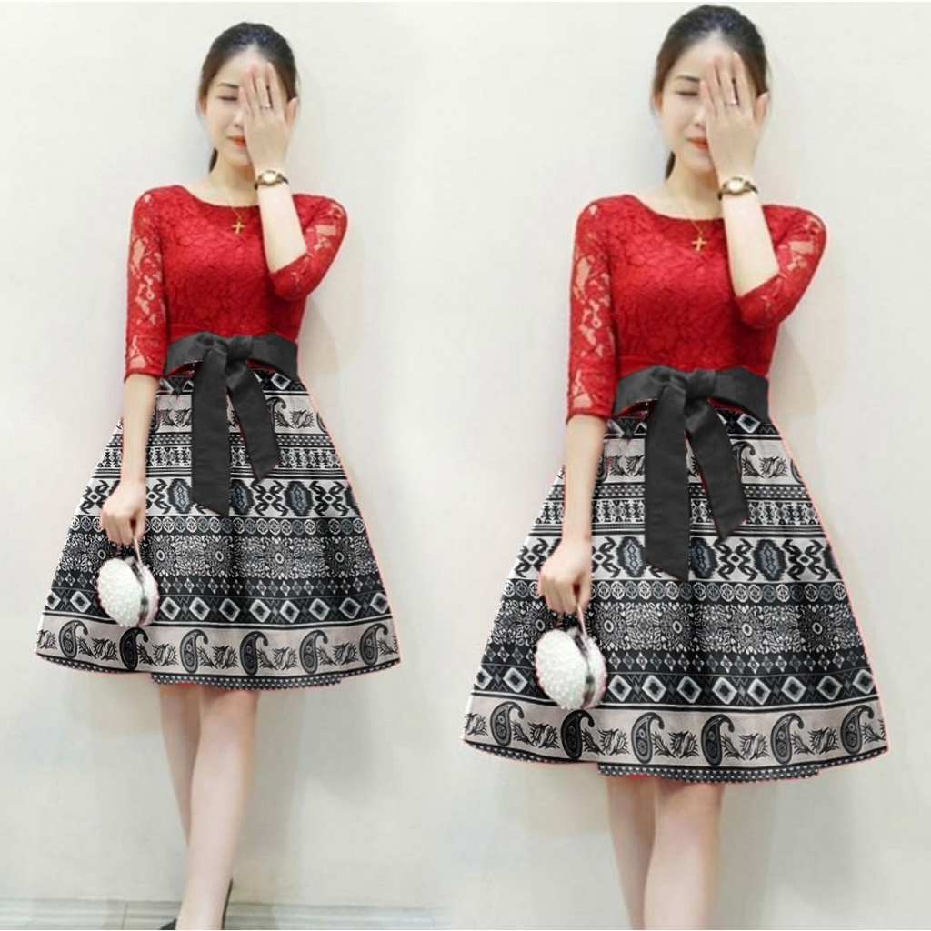 *[IJFK] Dress Batik Casual Wanita Terbaru Brukat / Dress Wanita / Dress Korea Casual Dress