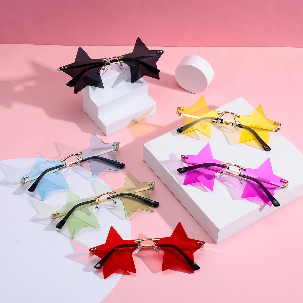 CHOOKYY Rimless Sunglasses Cute Pentagram Eyewear Untuk Wanita &amp; Pria Kacamata Matahari