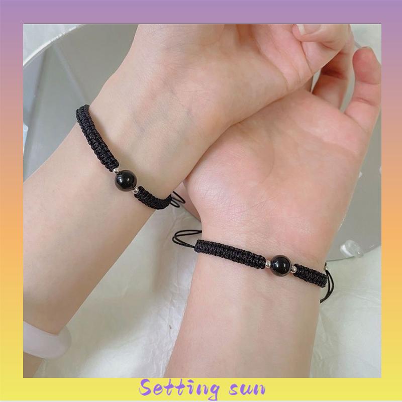 Gelang Tenun Pasangan Obsidian Rasa Desain Niche Temperamen Sederhana Tali Gelang Kristal TN