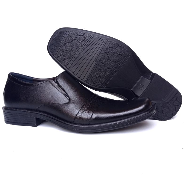 Sepatu Pantofel Pria Formal Bahan Kulit Asli Full 100% Original Murah Warna Hitam