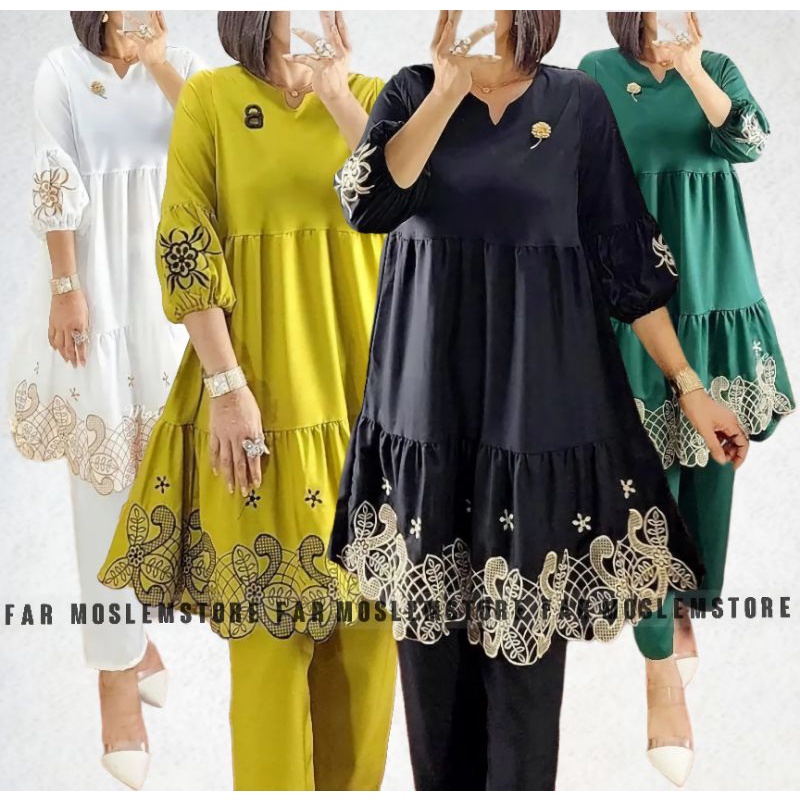 SETELAN WANITA DEWASA MIX BORDIR/SETCEL KEKINIAN COTTON SHAKILA/POWI SET TERLARIS/FAR MOSLEMSTORE