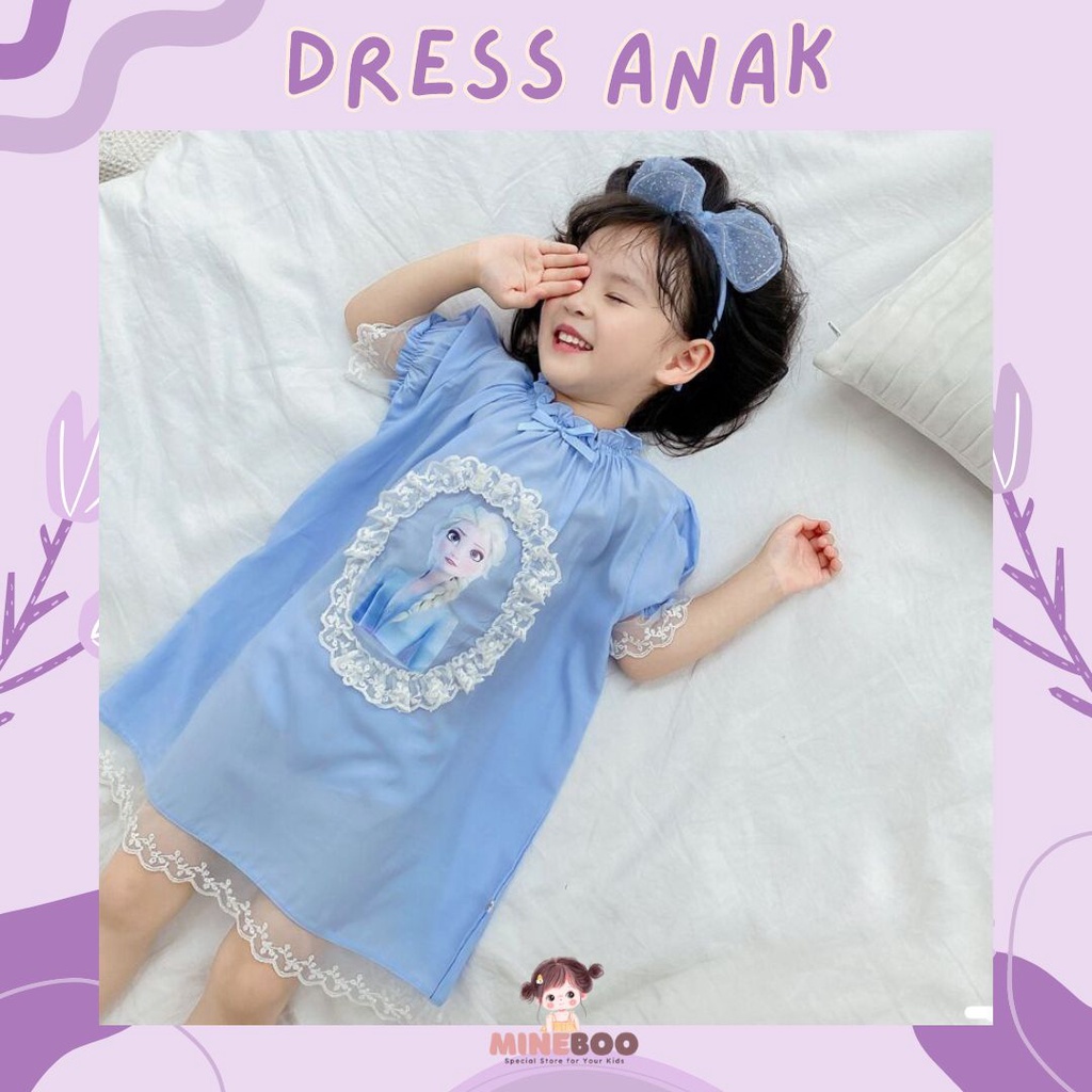 mineboo BLUE ICE EBV Baju Anak Perempuan Dress Setelan Renda Import Berkualitas