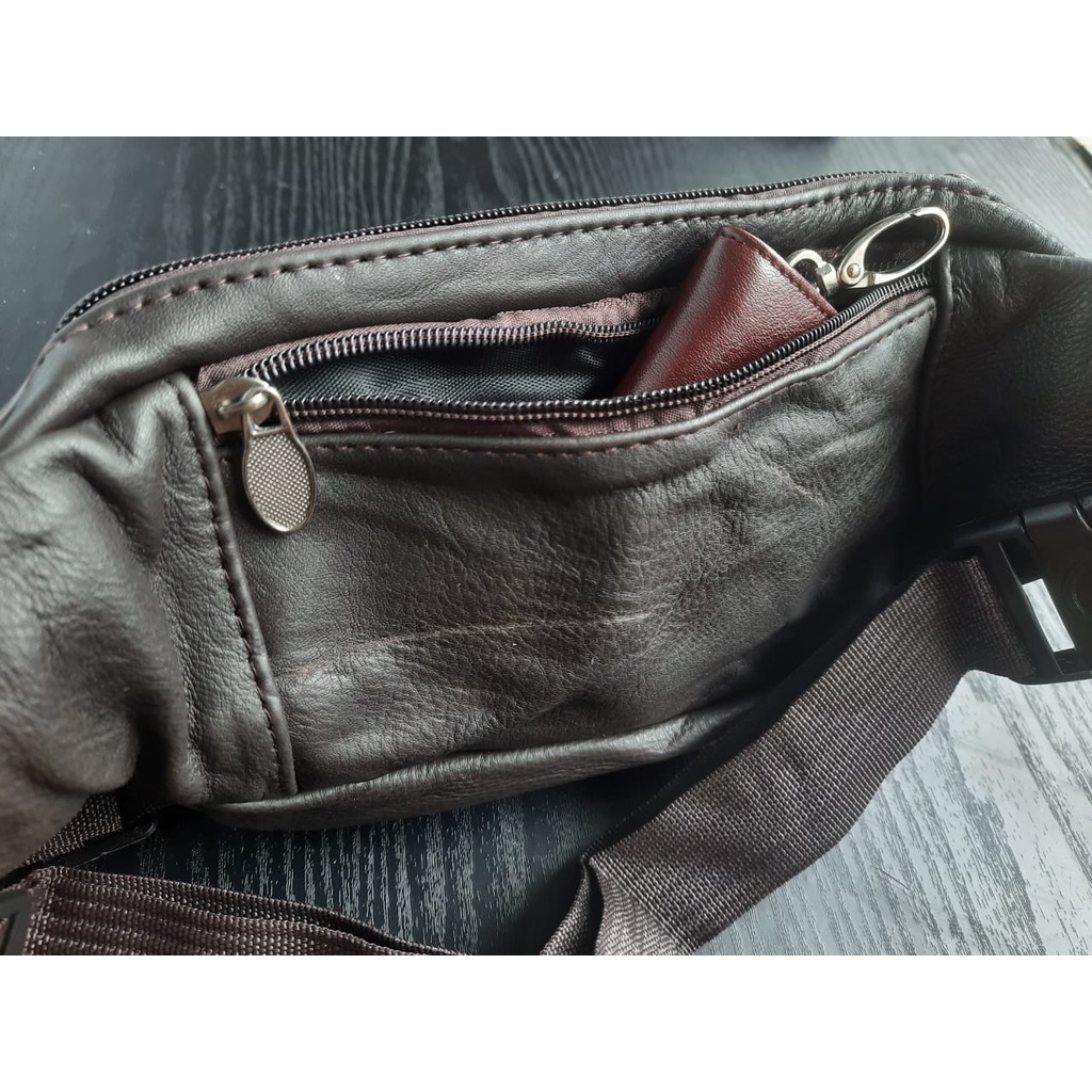 Waist bag pria kulit asli / tas punggung pria dewasa bahan Kulit asli