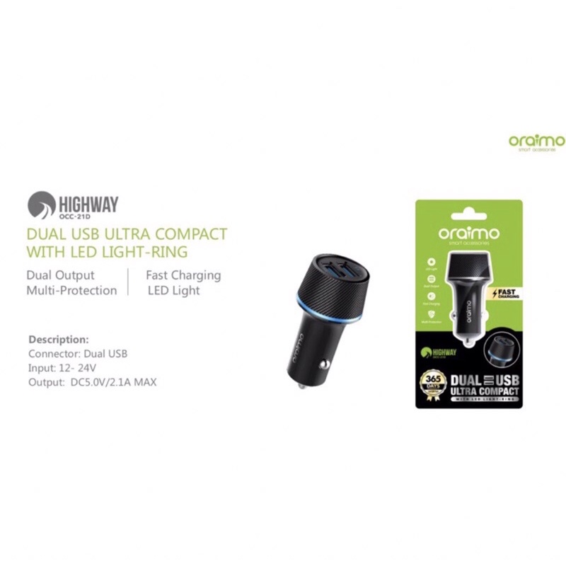 Charger Mobil / Saver Oraimo OCC-21D 2.1A QuickFast