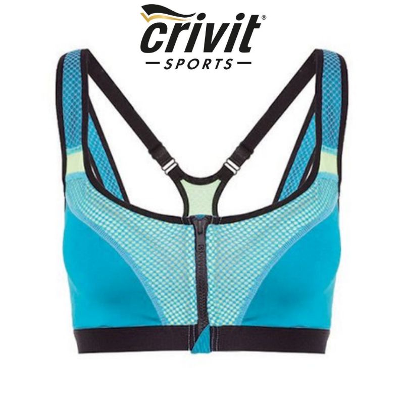 Crivit Sports Padded Bra Blue Tropical Vibe 34B Medium Level Tosca Biru Racer Back Zipper Racerback 
