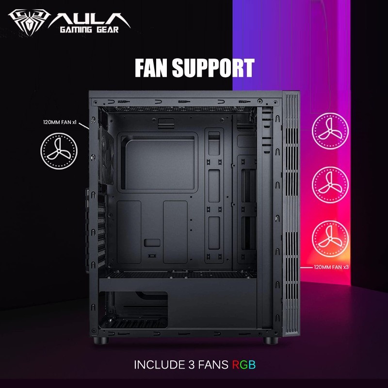 Casing PC Gaming AULA FZ011 ATX include 3 Fan RGB - Casing AULA FZ 011
