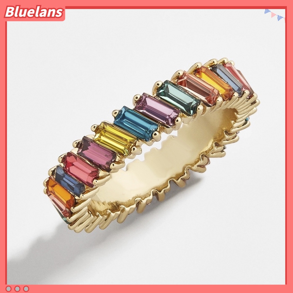 Bluelans Women Full Rectangle Faux Crystal Inlaid Finger Ring Wedding Party Jewelry Gift