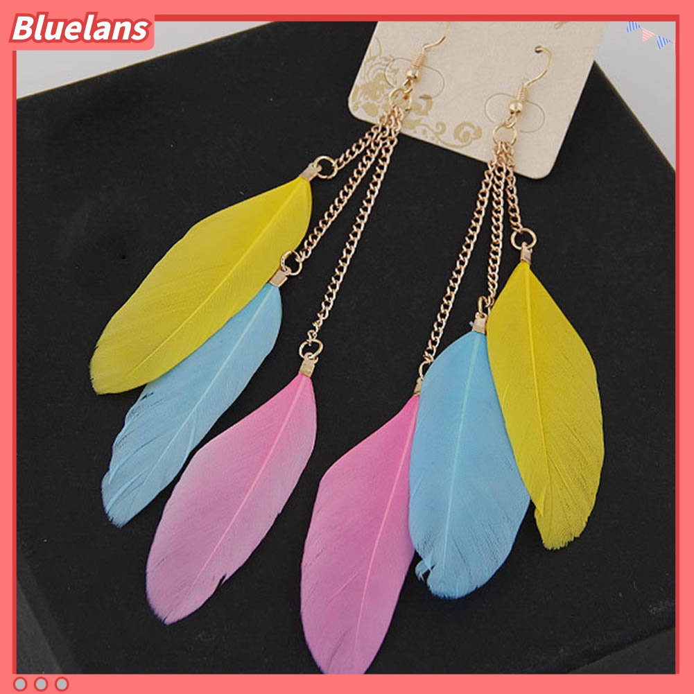 Anting Kait Rantai Rumbai Panjang Desain Bulu Untuk Wanita