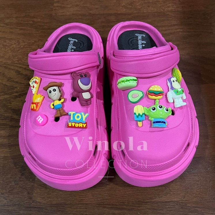 Sandal Wanita Viral EVA Classic Crocs Fuji Baim Platform Jibbitz Toy Story &amp; Melody Slip On Import Korean Winola Collection WNL 9008