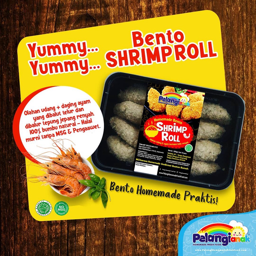 

Shrimp Roll Bento Sehat Olahan Nugget Udang Non MSG Non Pengawet Pelangi Frozenfood isi 10pcs Kemasan 350gr