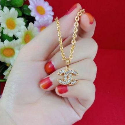 kalung wanita titanium motip Nuri gold free liontin cennel anti alergi