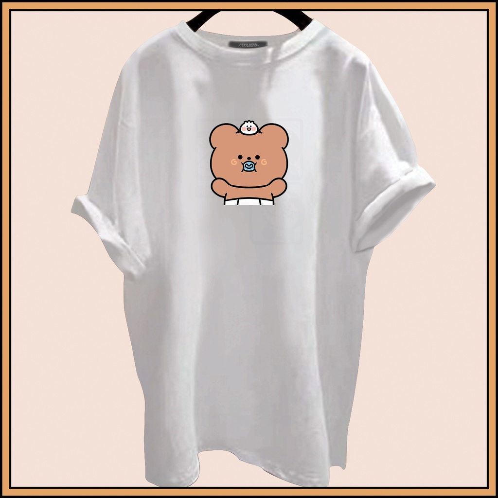 CALVIERO SHOP - BAJU KAOS ATASAN WANITA PRINT BEAR BABY LOGO GALAXY PRINT