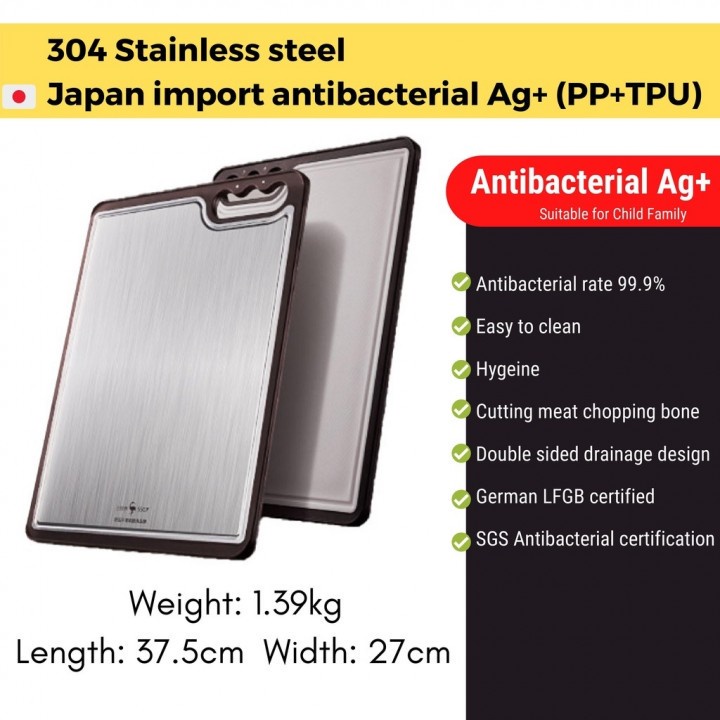 16 SSGP Stainless Steel Double-Sided Cutting Board Premium Small Size - Talenan 2 Sisi