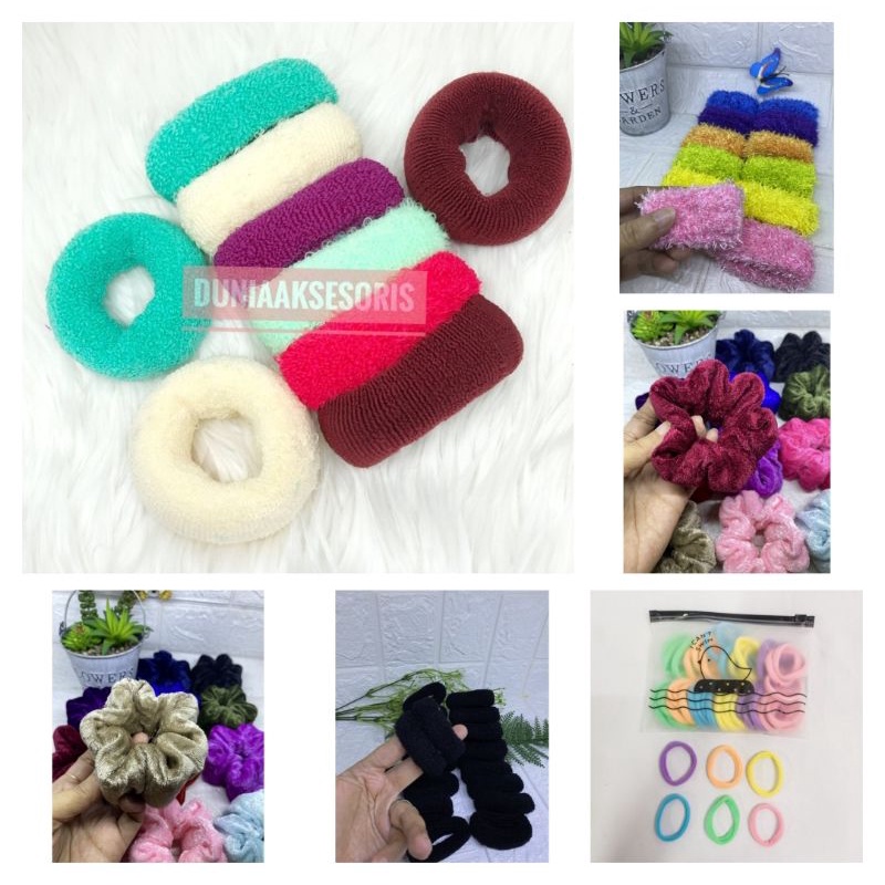 Kunciran Donat Jumbo/Ikat Rambut Elastis/Kuncirsn Bludru/Cepol Rambut Hijab