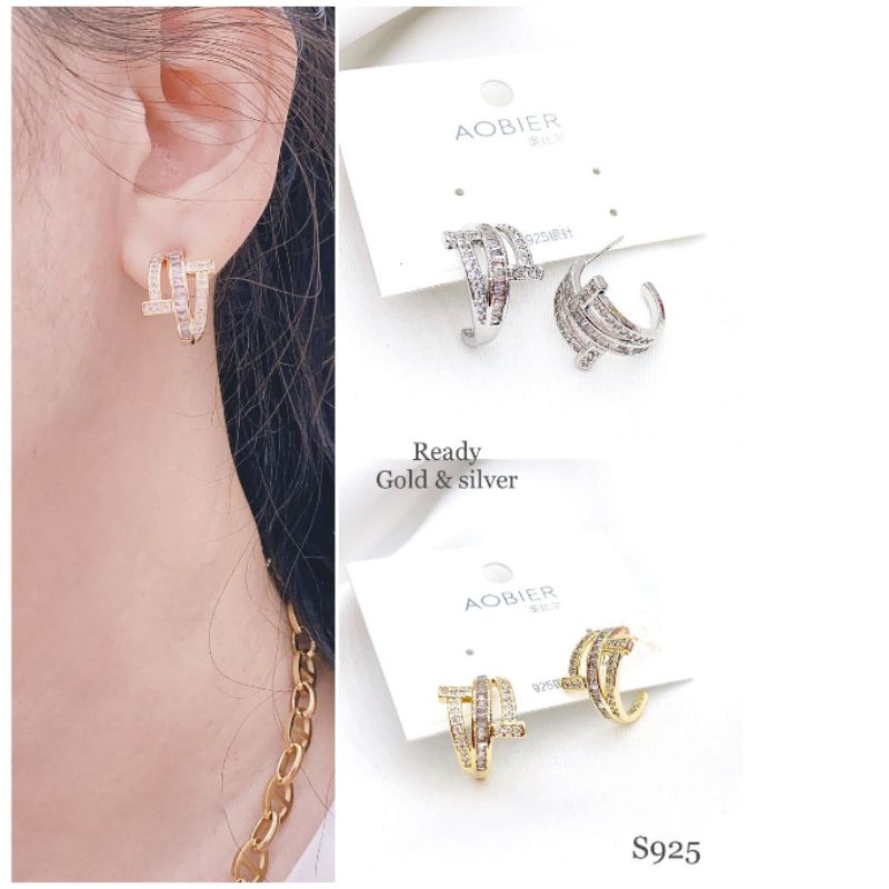 Anting Silver925 perak Premium Quality Anti karat anti alergi Starling silver platgold Ts0029