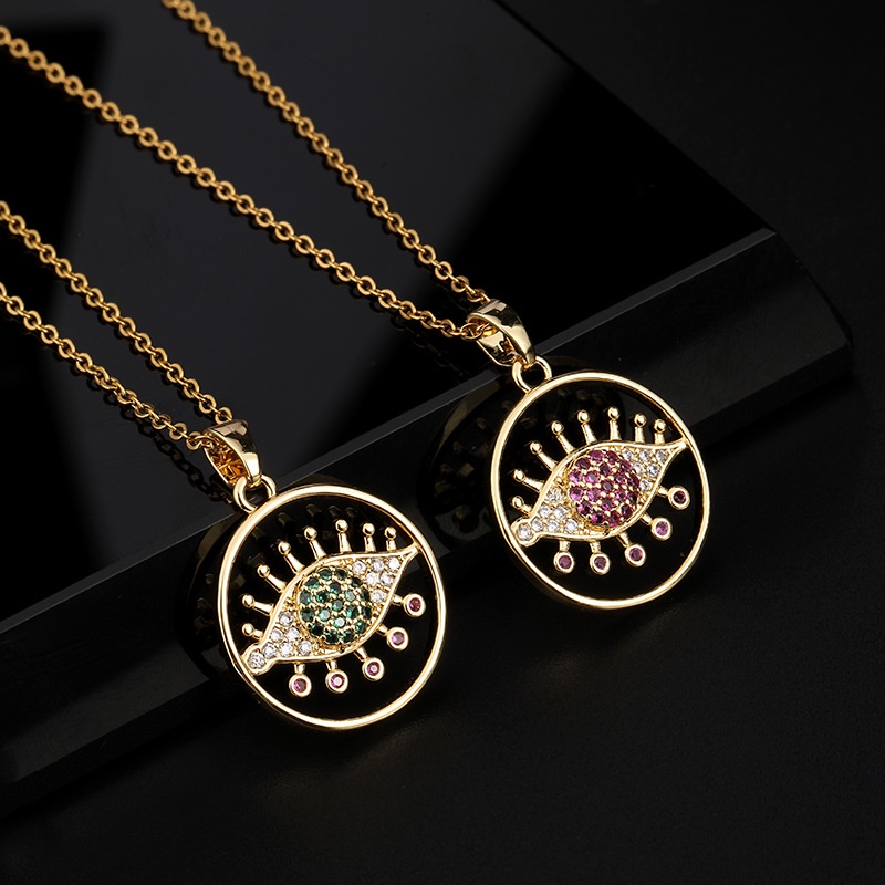 Kalung Rantai Dengan Liontin Mata Iblis Aksen Zircon Warna-Warni Gaya Bohemian Eropa Amerika