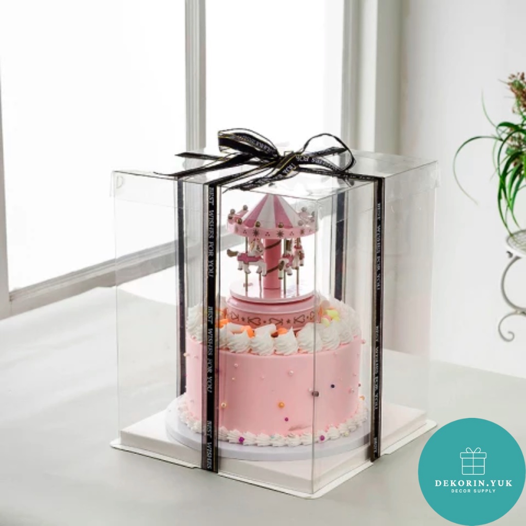 TERMURAH BOX KUE TRANSPARAN KOTAK / KOTAK KUE ULANG TAHUN / CAKE BOX MIKA / DUS KUE TART MIKA / BOX