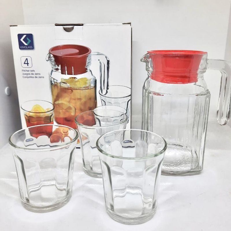 Pitcher Teko Set Kimglass 4 Pcs / 1 Teko Kaca + 3 Gelas
