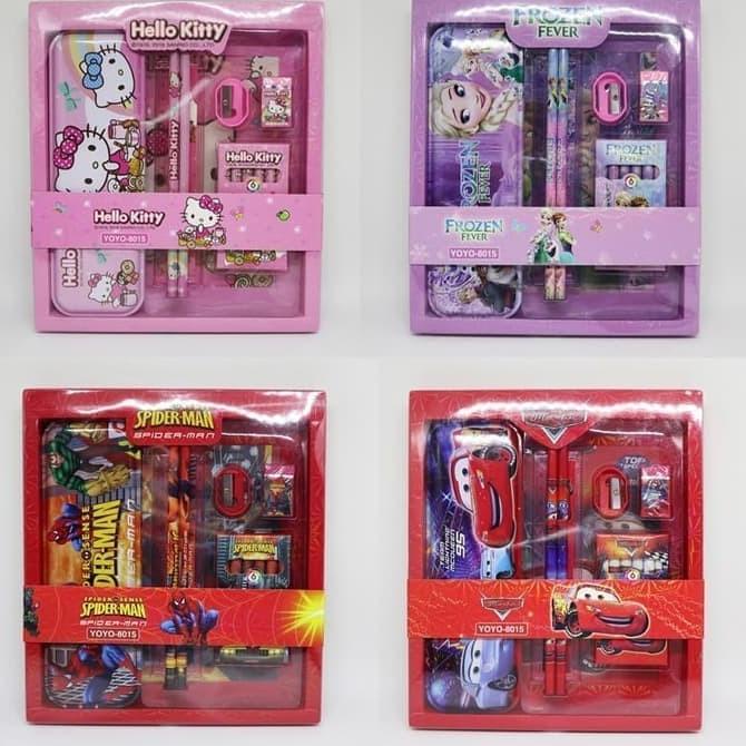 

[PRODUK VHQQO] 1 Set Alat Tulis Anak YOYO 8016 Motif Spiderman Cars Frozen Hellokitty W8M