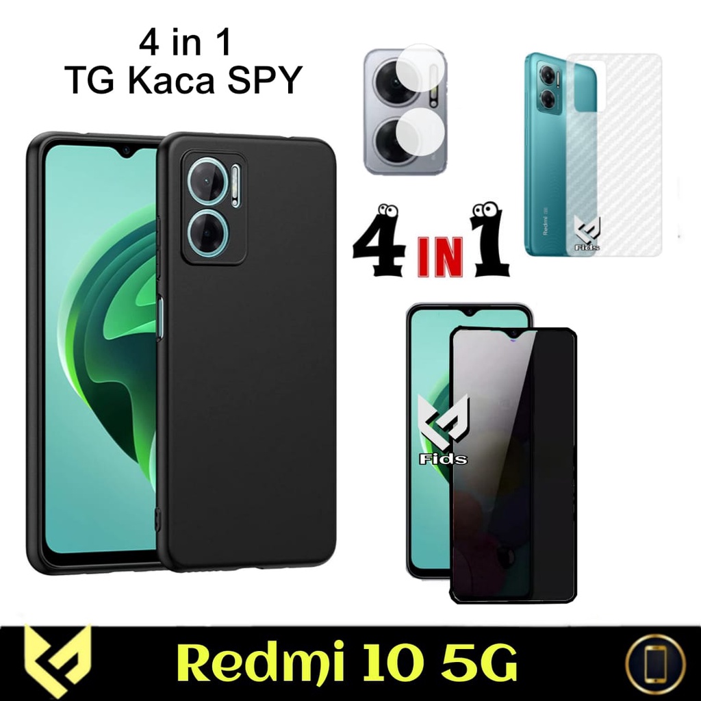 PROMO Paket 4IN1 Case Black Matte For REDMI 10 5G SoftCase Premium Black Matte Free Tempered Glass Layar &amp; Tempered Glass Camera &amp; Garskin Carbon Handphone