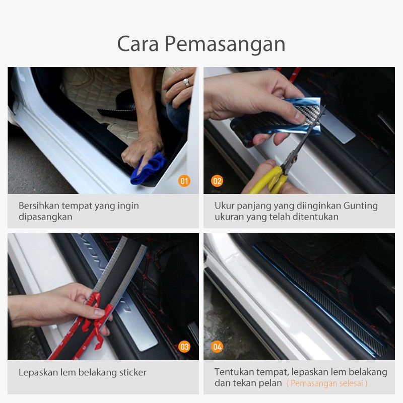 Stiker Mobil 3d/karbon Kevlar Ticker Karets  Pelindung Pintu Sill Plate Anti Gores