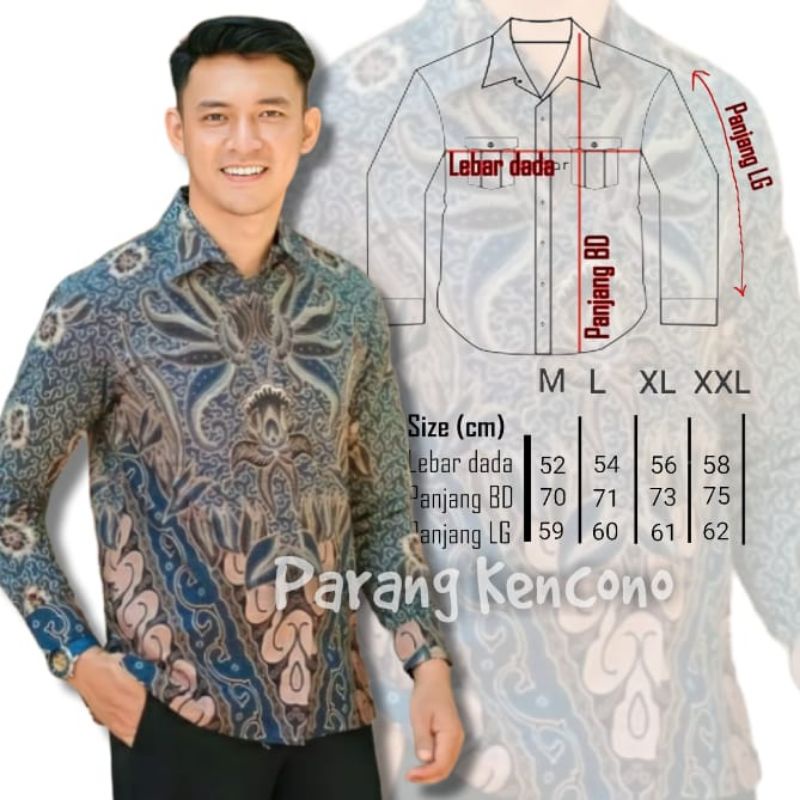 Batik Pria Lengan Panjang BATIK AZMIL HRB026 motif KERATONAN Kode 002 size M L XL XXL Reguler