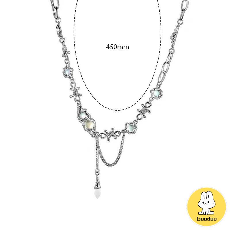 Desain Niche Moonstone Duri Rantai Tulang Selangka Manis Dan Keren Kalung Hip-hop Wanita -Doo