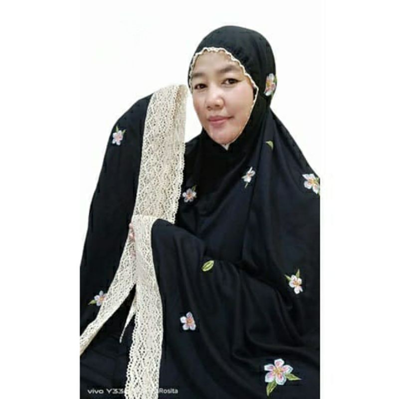 mukena dewasa katun rayon bordir premium + renda mewah series aisyah