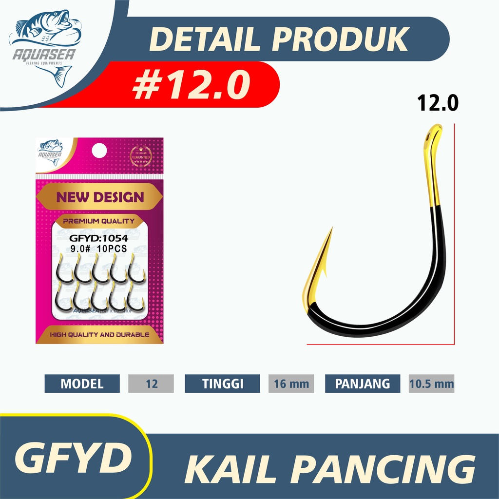 AQUASEA Kail Pancing Gold Hitam Isi 10pcs/pack High Carbon Steel Barbed Fishing Hook Tackle Kail GFYD-12.0#10pcs