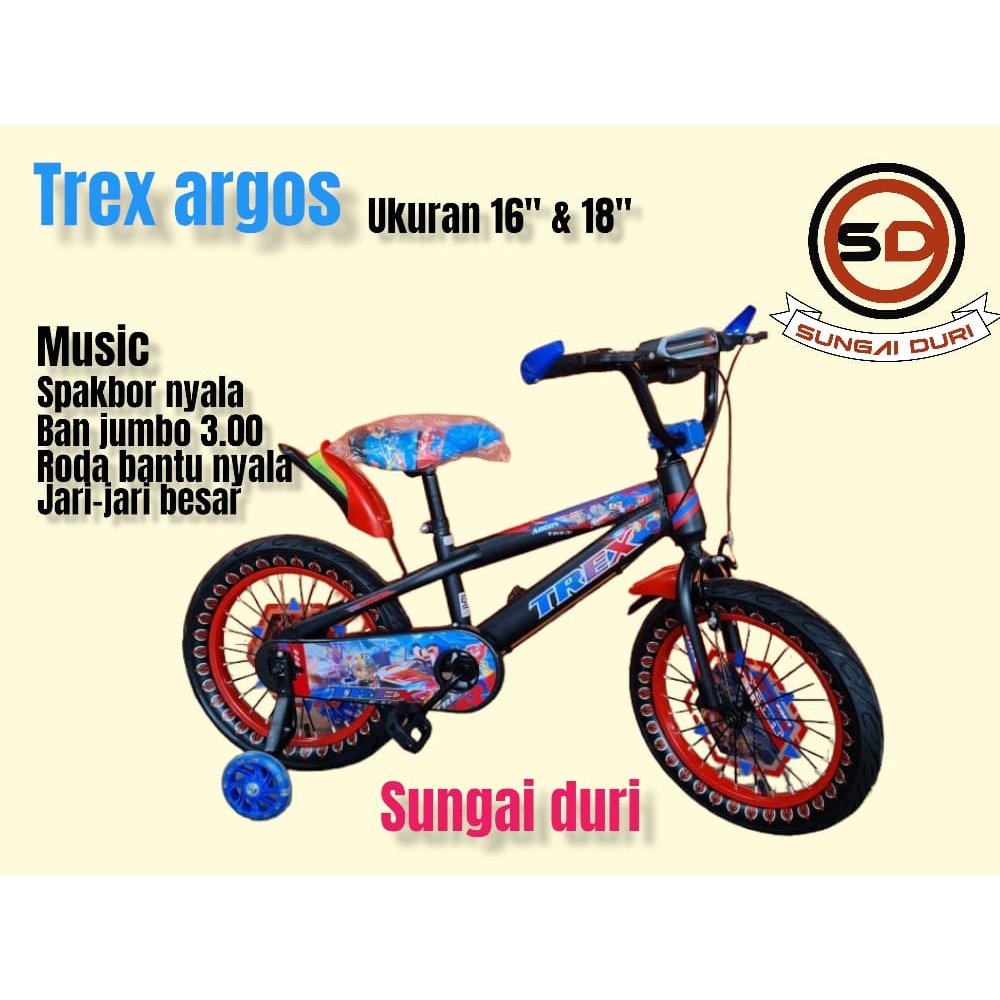 bmx trex argos 16 &amp; 18 inch sepeda anak cowok music dan lampu