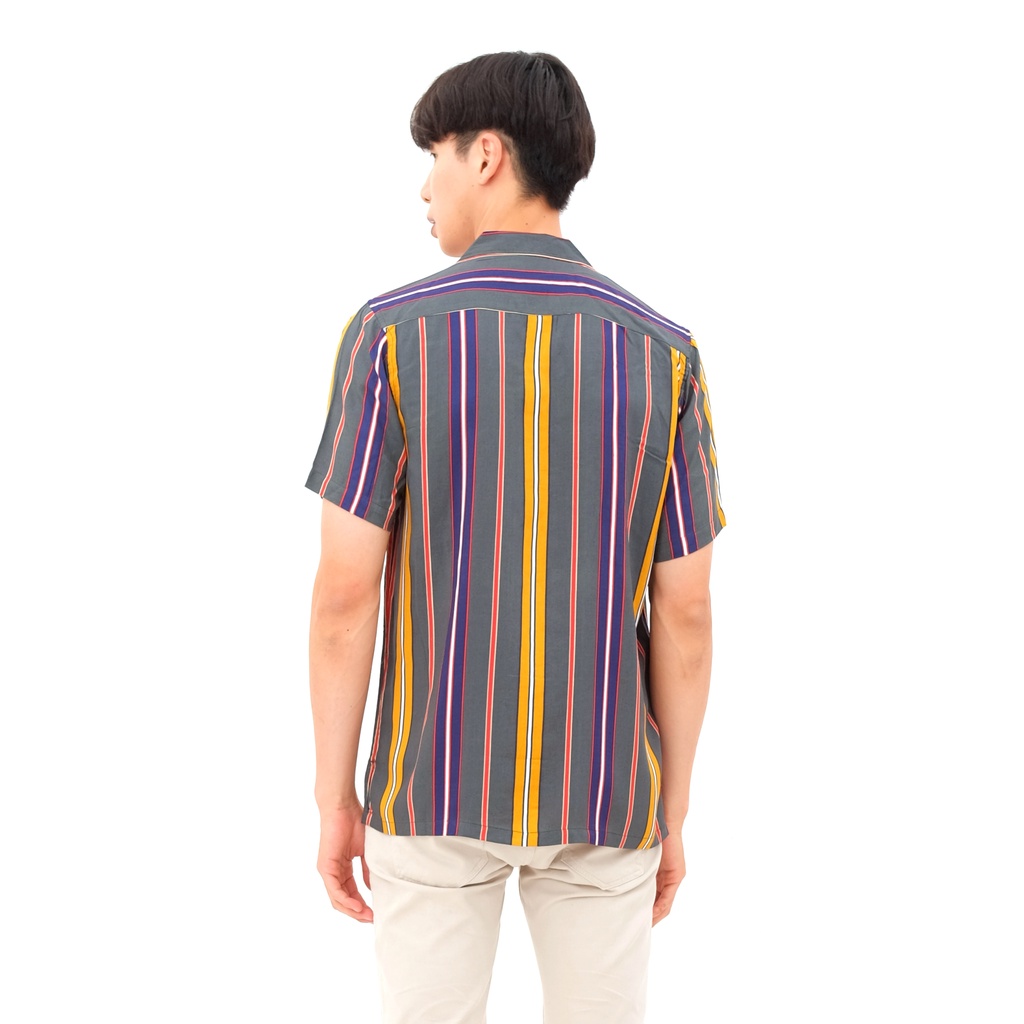 SANVANINA Kemeja Hawaiian Garis Garis Slim Fit Hem Baju Modern Pepito Stripes Shirt 2037