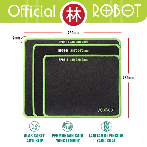 ROBOT - RP05 Mousepad Anti Slip Gaming Polos Hitam Murah Rubber ORI - S