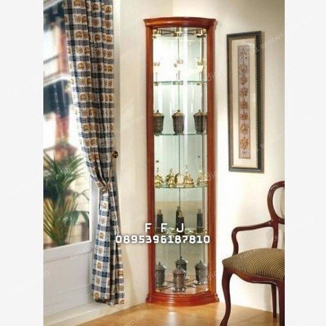 almari hias sudut ruang tamu kaca,lemari hias minimalis kayu jati