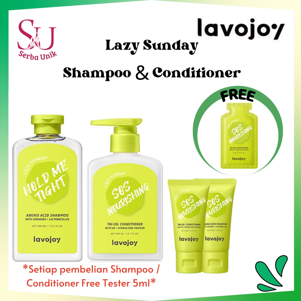 LVJ Lavojoy Hold Me Tight Shampoo Lazy Sunday 400ml | SOS Nourishing Conditioner 300ml & 30ml | Hair Care | Perawatan Rambut