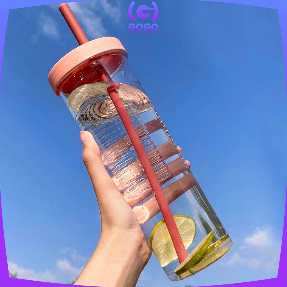 GOGO-C476 Botol Minum Transparan 700ML Portable Dengan Sedotan / Tempat Jus Tumbler Travel Korean Style BPA FREE