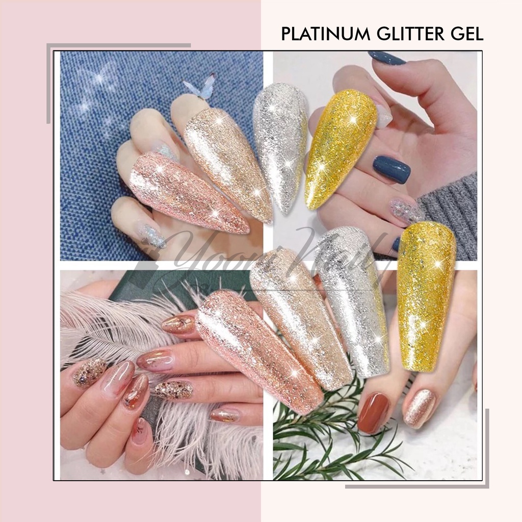 Platinum glitter gel glitter pot gel platimun gel kutek gel glitter nailart nail art