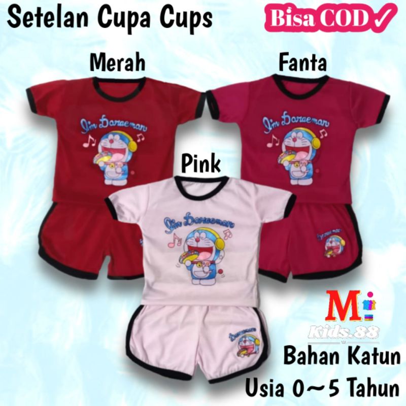 setelan anak playset/CUPACUPS setelan baju anak perempuan/DORAEMON size S,M,L,XL,XXL buat usia 0-4 tahun