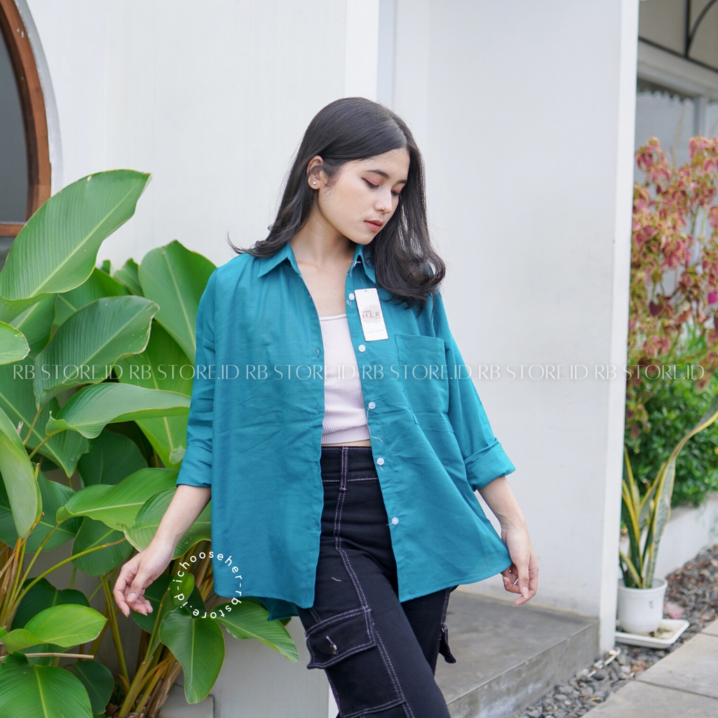 Kemeja Wanita Linen Oversize Olivia Shirt Linen Pocket-OLIVIA TOSCA