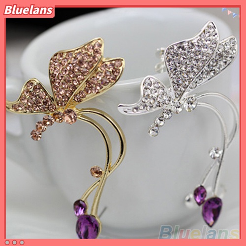 1 Pc Anting Stud Desain Kupu-Kupu Aksen Kristal Untuk Telinga Kiri Wanita