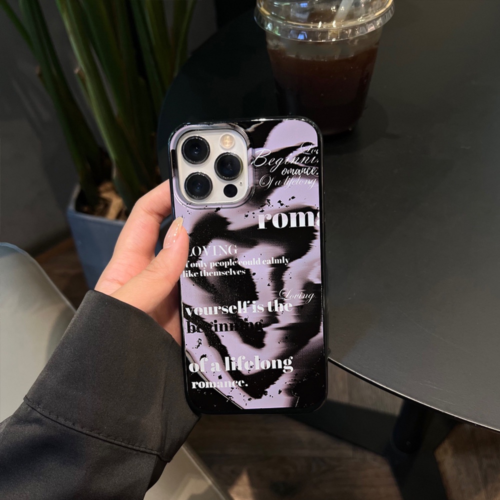 IPHONE Ins Ungu Hitam Graffiti Silikon Case Untuk Iphone14 7/8 SE 2020 7+8PLUS XS XR 11 12 13 PRO MAX Casing Cover Pelindung AT0223