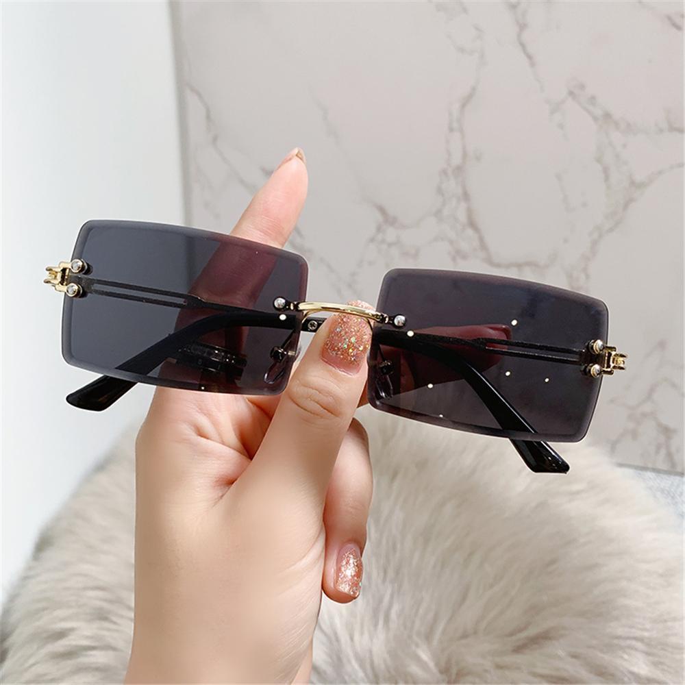 Lily Kacamata Hitam Persegi Panjang Ultralight UV400 Metal Frame Sunglasses Untuk Wanita