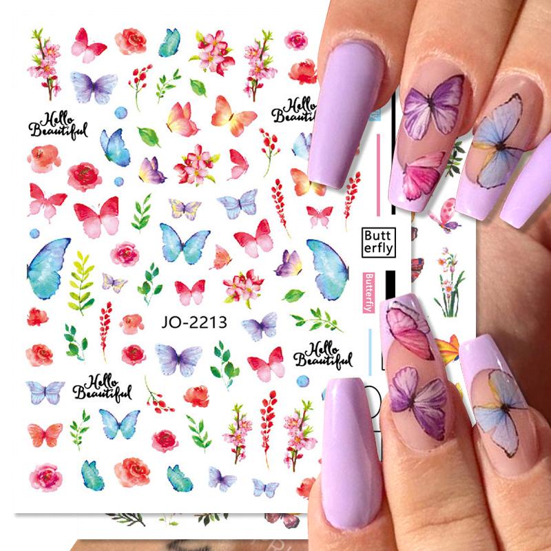 Stiker Kuku 3D Motif Bunga / Daun / Kupu-Kupu Warna Biru Untuk Dekorasi Manicure DIY