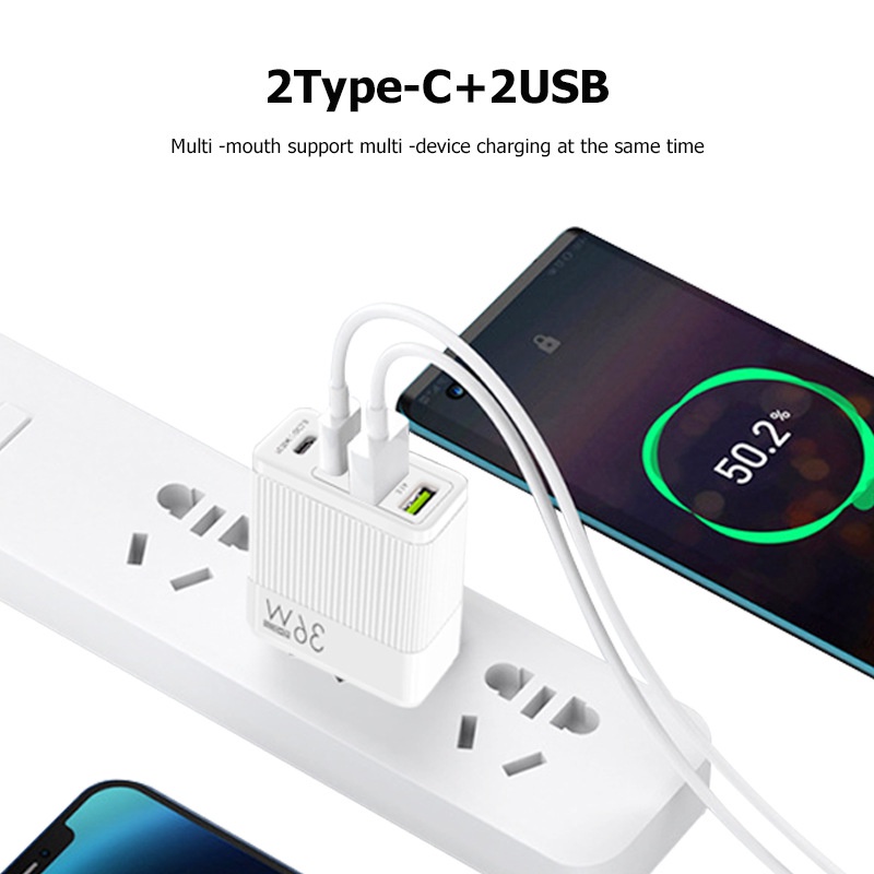 Adapter charger Handphone 2 port Usb fast charging 36W 5V4A Gaya Eropa / Amerika / Inggris + 2 port