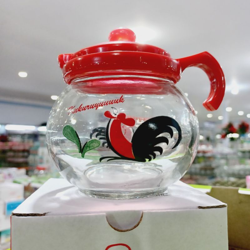 TEKO AYAM JAGO teko air minuman mini gelas kaca ayam jago