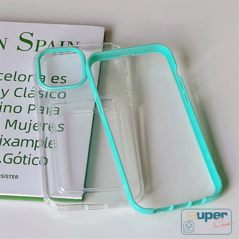 3in1 Soft Case Dompet Kartu Warna Macaron Untuk iPhone 11 12 13 14 Pro MAX 6 6S 7 8 Plus XR X XS MAX SE 2020