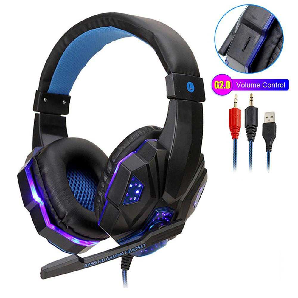 Headset Gaming Microphone LED Light Stereo Bass Gaming Headphone Gamer Untuk HP Komputer Laptop PS Xbox Computer Earphones